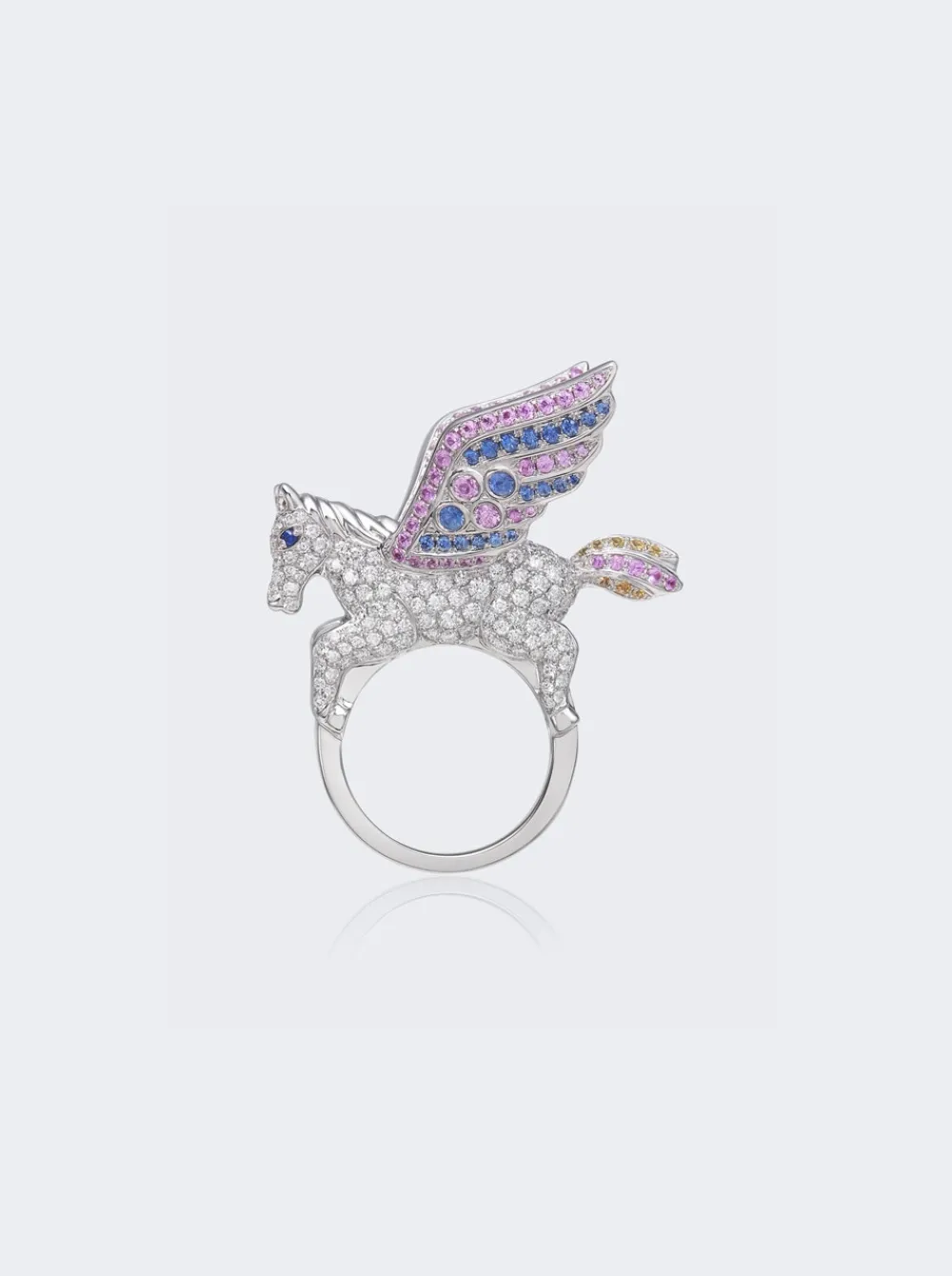 Mio Harutaka Sapphire And Diamond Pegasus Ring 18K White Gold