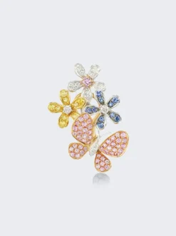 Mio Harutaka Sapphire Flower Butterfly Single Right Earring 18K White, Rose, And Yellow Gold