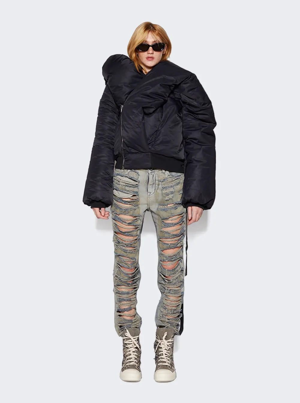 Rick Owens DRKSHDW Scarpe In Denim Slashed High Top Sneakers Mineral/Pearl/Milk