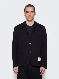 Thom Browne Seersucker Loopback 4-Bar Sack Jacket Navy