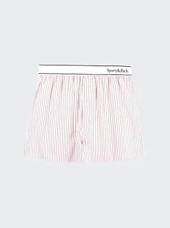 Sporty & Rich Serif Logo Boxer Shorts White And Merlot