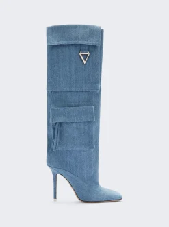The Attico Sienna Tube Boot 105Mm Washed Denim