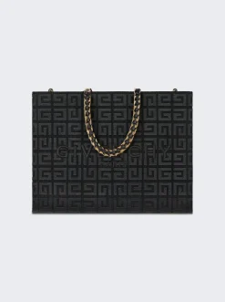 Givenchy Small G-Tote Shopping Bag In 4G Embroidery With Chain Black