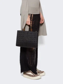 Givenchy Small G-Tote Shopping Bag In 4G Embroidery With Chain Black