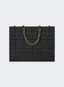 Givenchy Small G-Tote Shopping Bag In 4G Embroidery With Chain Black