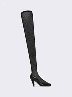 The Row Sock Pump In Leather And Mesh Black