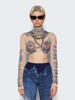 Jean Paul Gaultier Soleil Crop Top Nude And Blue