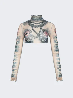 Jean Paul Gaultier Soleil Crop Top Nude And Blue