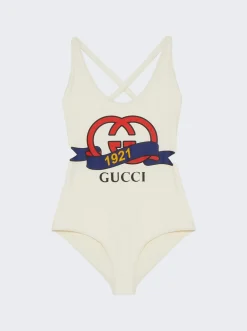Gucci Sparkling Jersey Swimsuit Ivory
