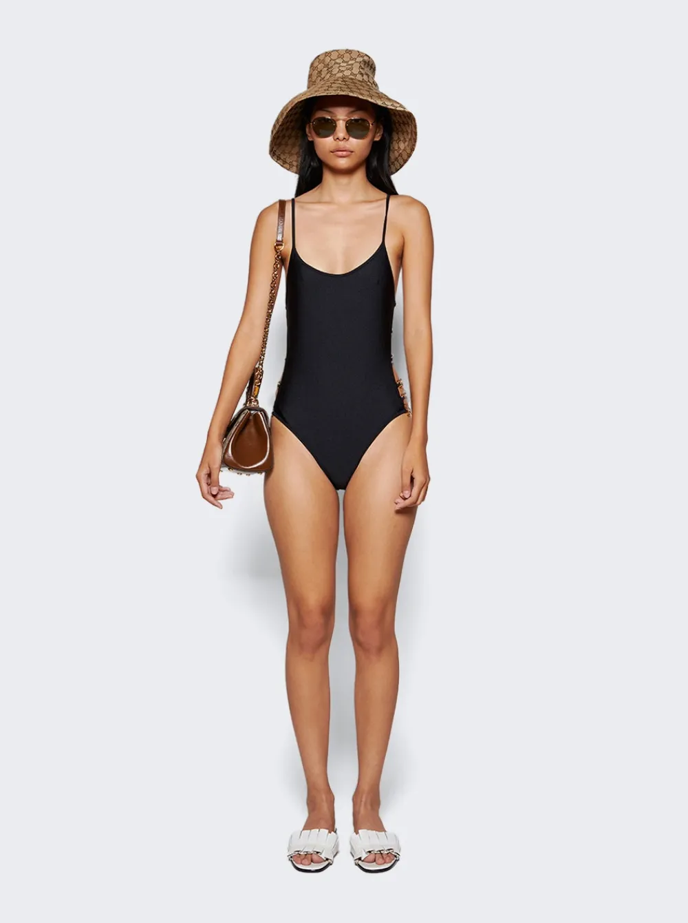 Gucci Sparkling Jersey Swimsuit With Horsebit Black