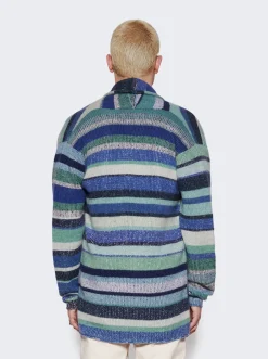The Elder Statesman Stripe Italy Smoking Jacket Blue Multicolor