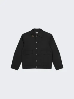 VEERT Structured Wool Jacket With Removable Retro Logo Pin Black