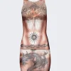 Jean Paul Gaultier Tattoo Printed Sleeves Dress Nude And Black