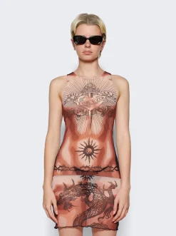 Jean Paul Gaultier Tattoo Printed Sleeves Dress Nude And Black