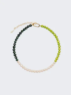 VEERT The Chunk Multi Green Freshwater Pearl Necklace Yellow Gold