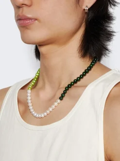 VEERT The Chunk Multi Green Freshwater Pearl Necklace Yellow Gold