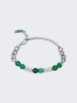 VEERT The Cuban Link Malachite, Green Onyx & Freshwater Pearl Bracelet
