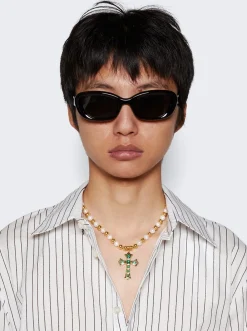 VEERT The Green Cross Freshwater Pearl Necklace Yellow Gold