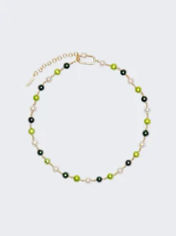 VEERT The Single Multi Green Freshwater Pearl Necklace Yellow Gold