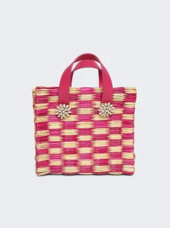 Heimat Atlantica Tom Tom Mini Reed Tote Bag Checked Pink