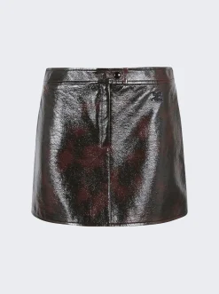 Courru00e8ges Tortoise Vinyl Mini Skirt Havana Brown