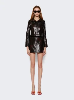 Courru00e8ges Tortoise Vinyl Mini Skirt Havana Brown