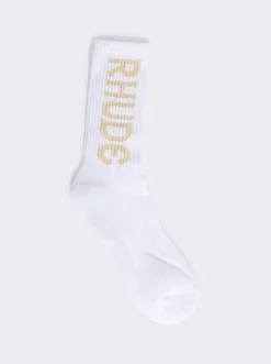 Rhude Vertical Logo Socks White And Tan