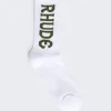Rhude Vertical Logo Socks White And Olive