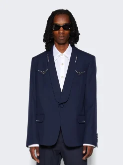 Gucci Wool Twill Jacket With Crystal Embroidery Ink