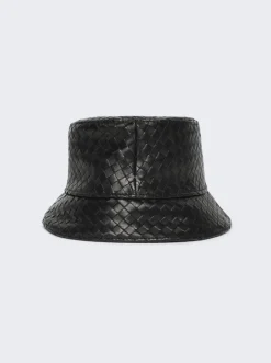 Bottega Veneta Woven Leather Bucket Hat Black