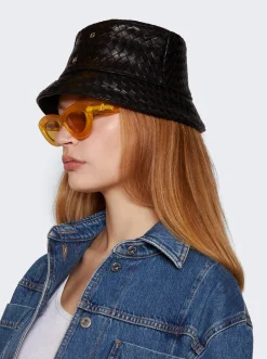 Bottega Veneta Woven Leather Bucket Hat Black