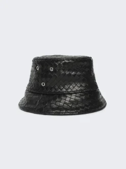 Bottega Veneta Woven Leather Bucket Hat Black