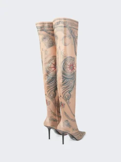 Jimmy Choo X Jean Paul Gaultier Over The Knee Boot Tattoo Print